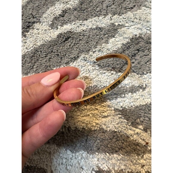 Small Gold Mantra Stamped Bracelet Though She Be But Little She Is Fierce - Picture 4 of 4